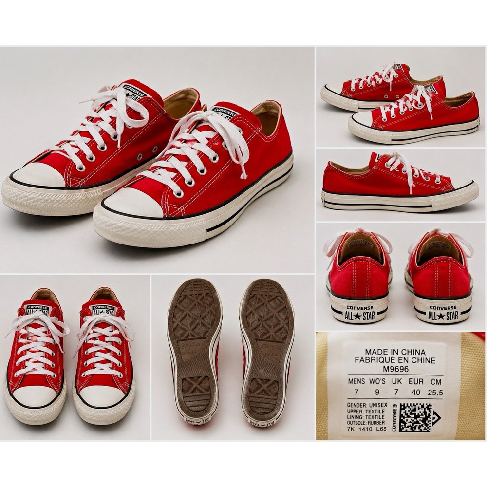 Converse Chuck Taylor All Star Low Top Red Canvas Sneakers M9696 Mens 7 Womens 9